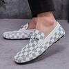 Men's Shoes Doudou Shoes One Pedal Lazy Driving Leather Shoes Summer Low-top Plaid Cowhide Surface Casual Shoes Single Shoes