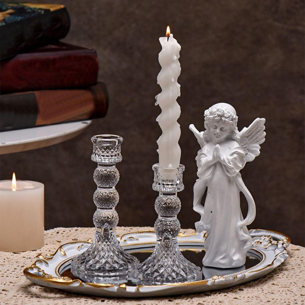 Vintage Glass Candle Holder Transparent Durable Roman Column Candlestick Thicken Romantic Clear Glass Candlestick Party