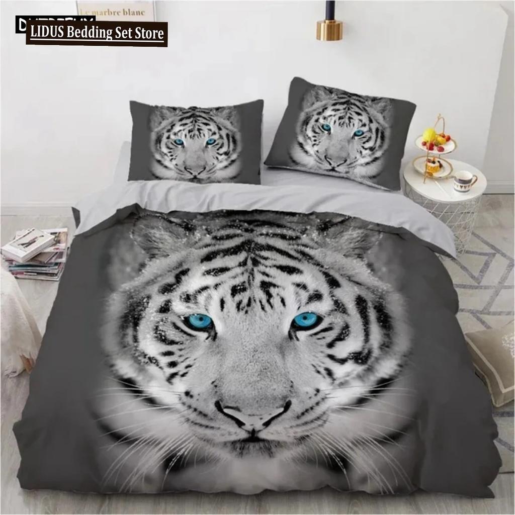 3D Animal Tigers Bedding Set 23PCS Soft Microfiber Queen King Twin Size Duvet Cover Set With Pillowcases Teens Boys Duvet Cover