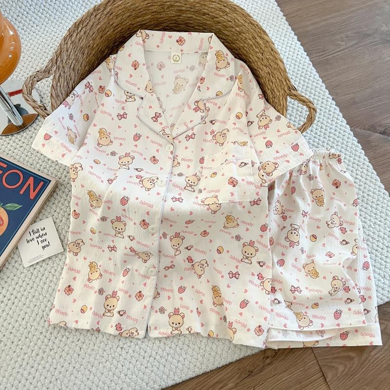 Summer New Pajamas Women's Short-sleeved Shorts Thin Cloud Cotton Cartoon Cute Large Size Korean Version Loungewear