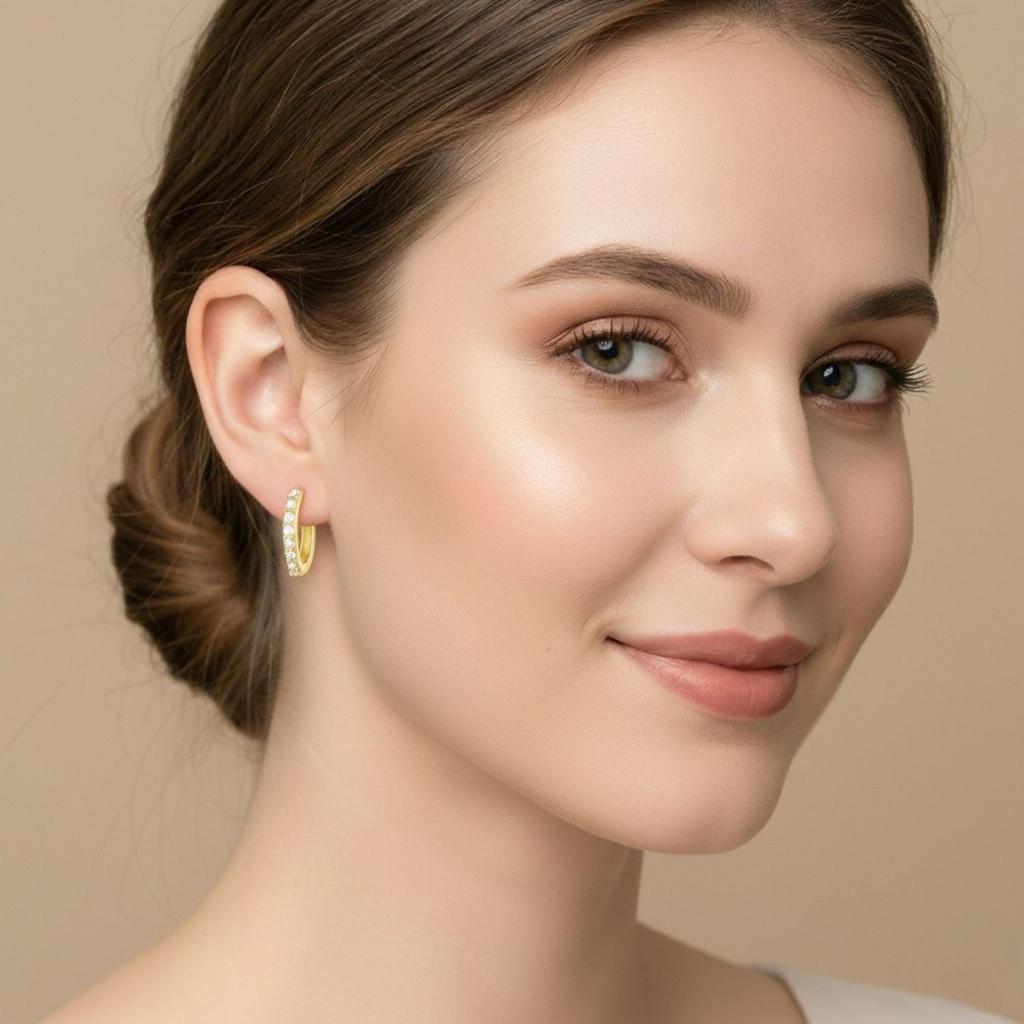 Classic Pave Circle Huggie Hoop Earrings - 925 Sterling Silver Yellow Plated