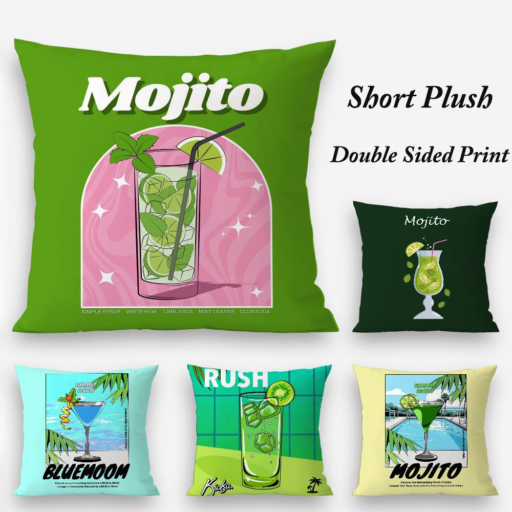 Art M-Mojito Cocktail Pillow Case Plush Fabric Soft Double Sided Print Sofa Cushion Cover Throw Pillow Covers