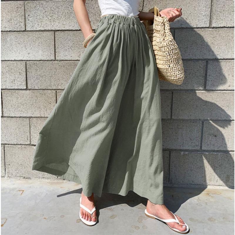 Summer Women's Fashion Solid Color Linen Wide Leg Pants Casual Pants Long Pants Women's Pants Trousers Women’s