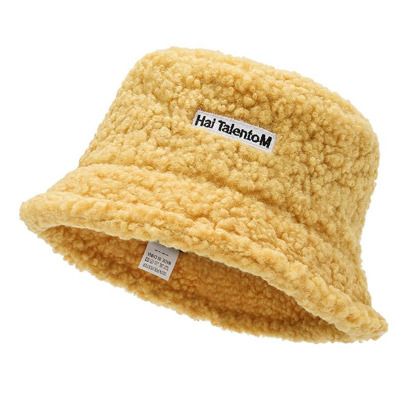 Women Lamb Bucket Hat Autumn Winter Thicken Plush Wool Warm Flat Top Fisherman Hats Outdoor Windproof Panama Bowl Beanie Caps