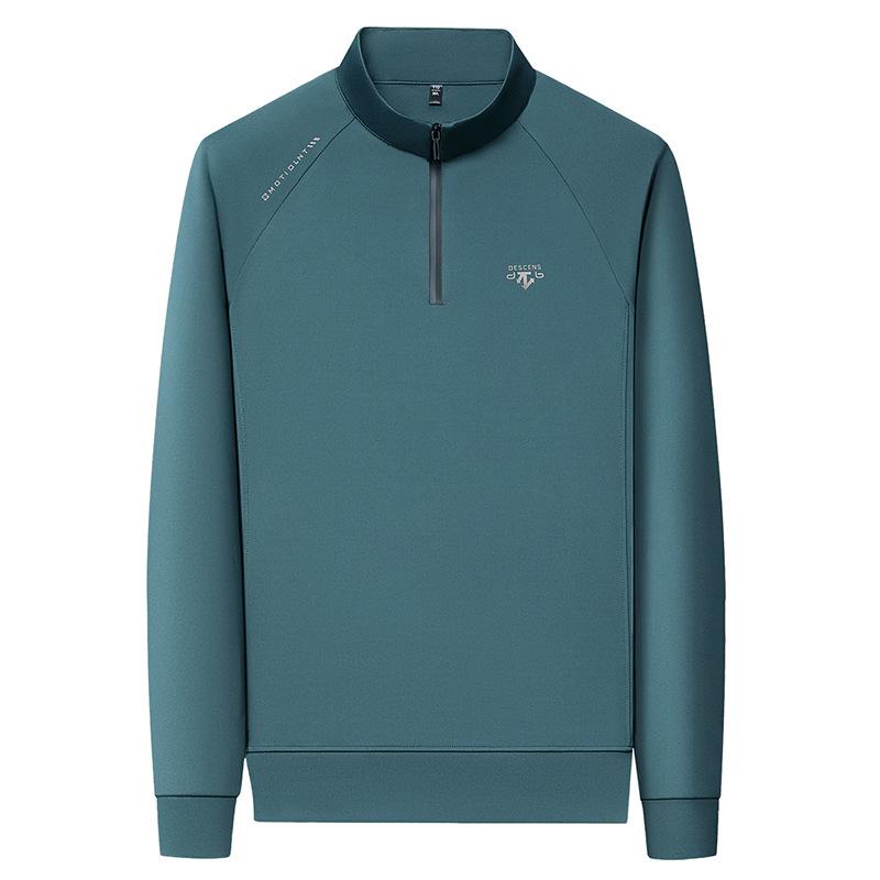 Premium Reißverschluss Stehkragen Herren Langarm T-Shirt Bedrucktes Lässiges Sport-Poloshirt Und Badezimmerkleidung