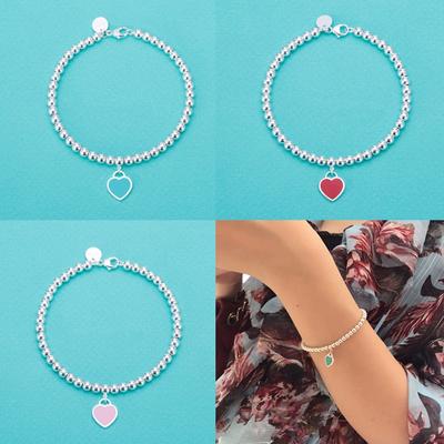 Pulseira de coração de esmalte da moda clássica 925 Pulseira de amor de prata esterlina para mulheres, tendência romântica doce, joias de alta qualidade