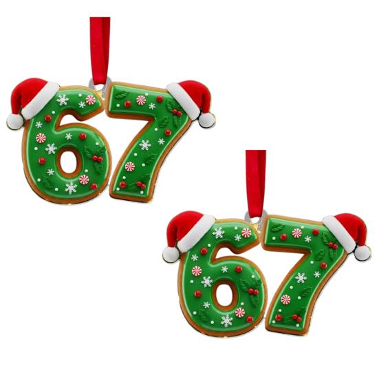 

Yousheng 2 Pcs 67 Christmas Ornaments Funny Six Seven Gingerbread Hanging Ornament Acrylic Holiday Tree Decor Gift for Teens Kids Family Coworkers F