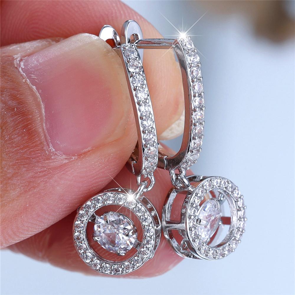 Шарм Женские Белые Круглые Циркониевые Серьги-Кольца Серебристого Цвета Простые Свадебные Украшения для Женщин