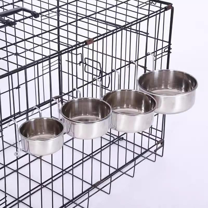 Crate Dog Cat Bowl Stainless Steel Hanging Pet Cage Bowl Food Water Feeder Coop Cup For Cat Puppy Birds Rats 5 Sizes