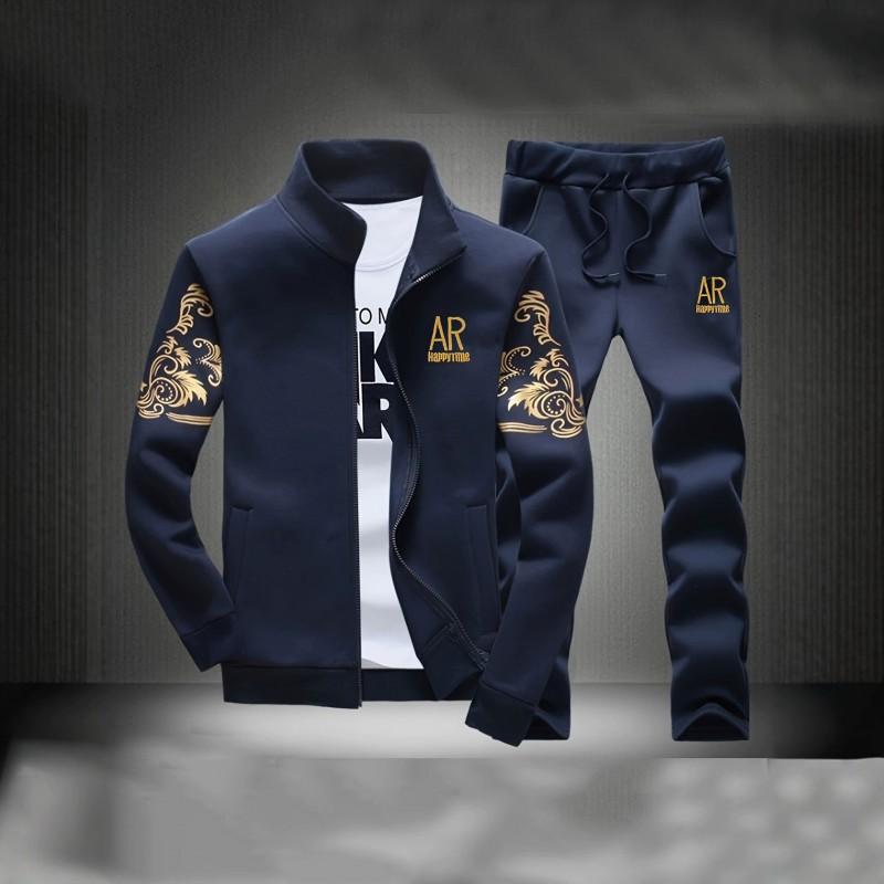 Mens Casual Sportswear Set Long Sleeve Jacket Pants Lightweight Comfortable Fitness Outfit