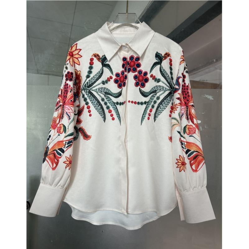 Damen Neues Frühjahr und Sommer Modisches Lockeres Langärmeliges Blumenprint Hemd Oberteile