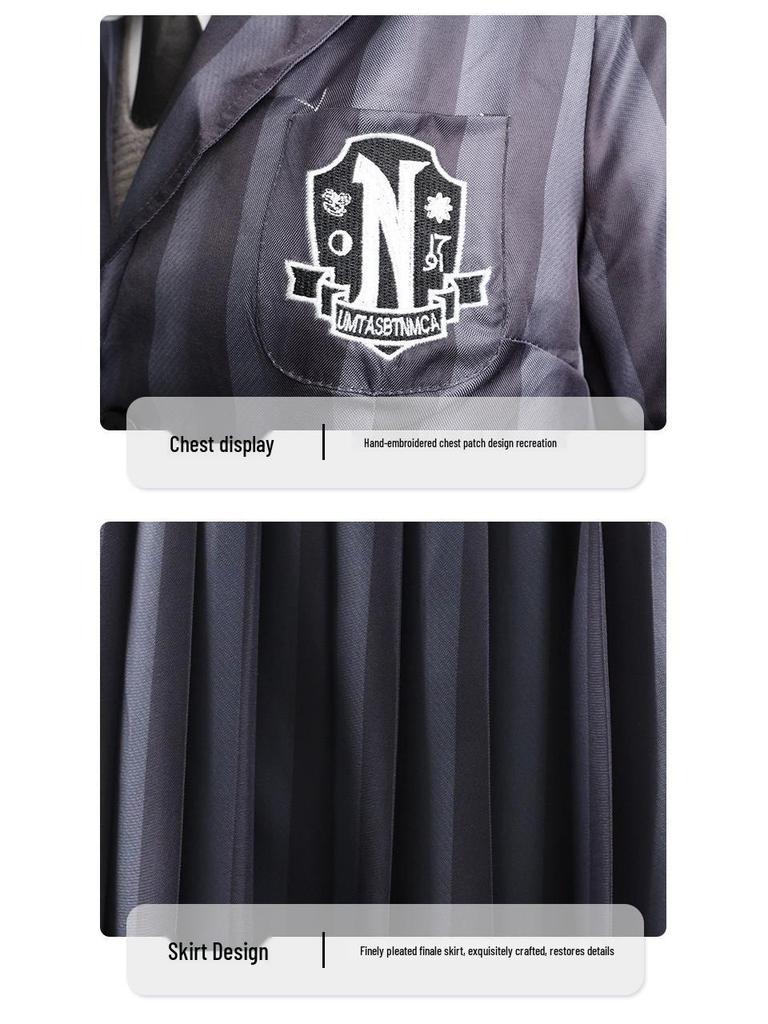 Wednesday Addams School Uniform Cosplay Costume for Halloween