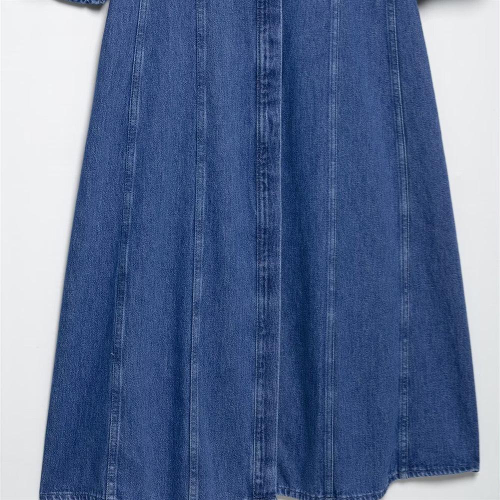 Spring/Summer 2025 Women's Elegant Round Neck Washed Denim Dress