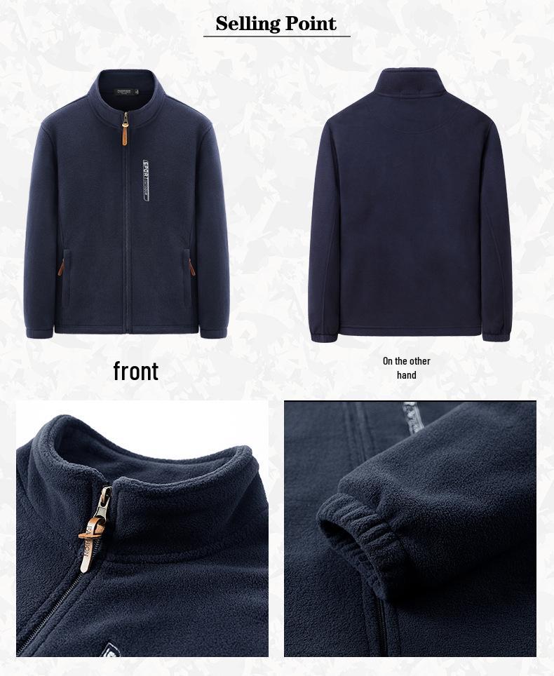 Men's Plus Size Windproof Fleece Jacket - Outdoor Sports Stand Collar Cardigan