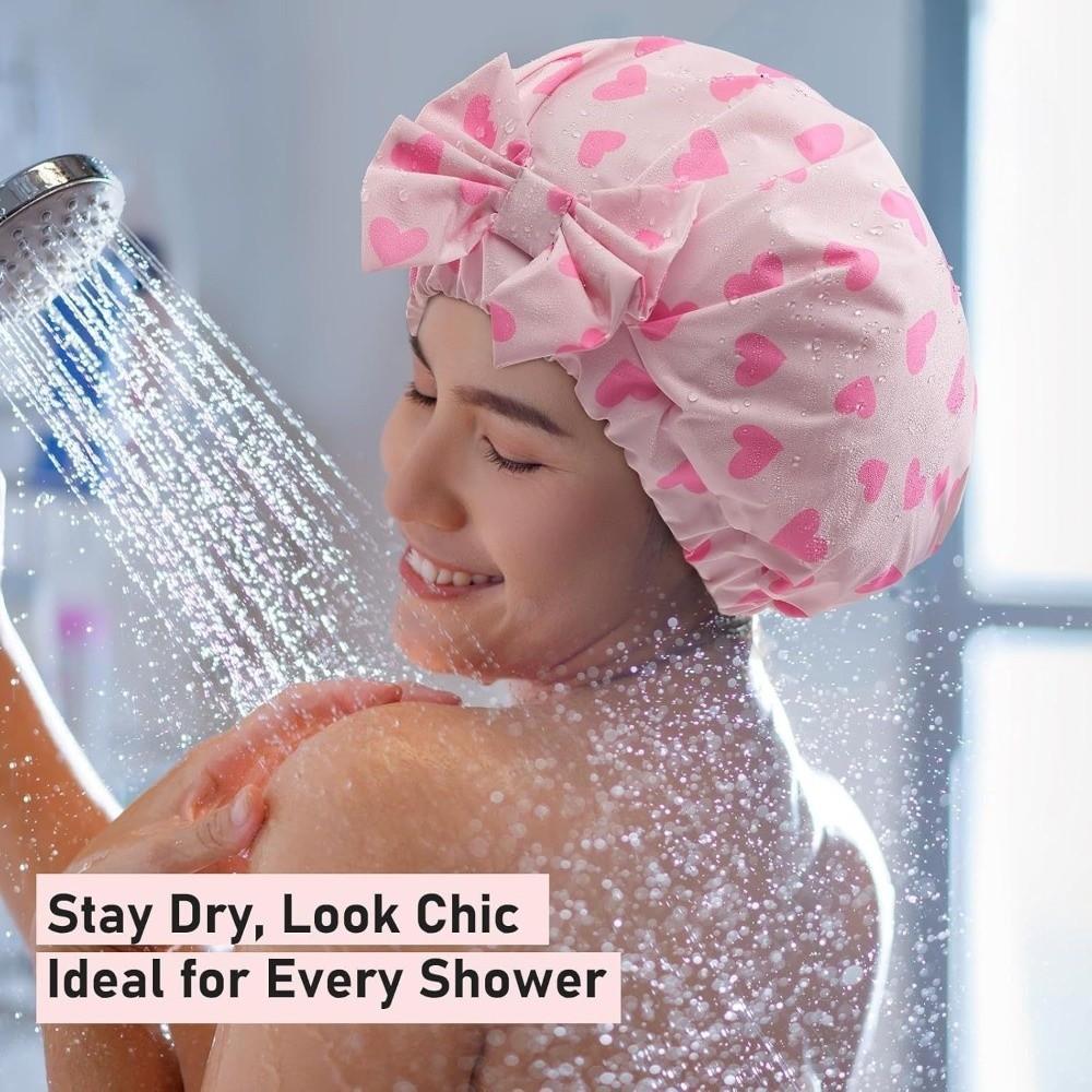 Waterproof Double-layer Bath Cap Elastic Hair Care Hat Hair Protection Printed Bonnet  Travel