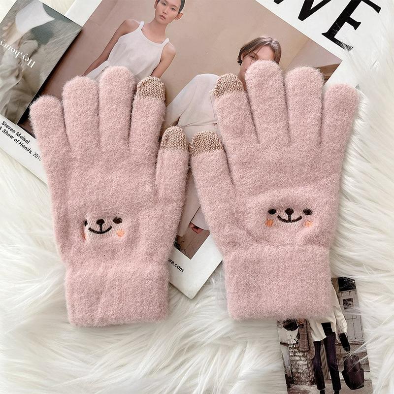 

Женские зимние велосипедные перчатки с бархатной подкладкой - Симпатичный трикотажный смайлик для сенсорного экрана One Size