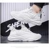 Autumn Men Pure Black Dad Sneakers Knit Mesh Breathable Height Increasing Casual Shoes