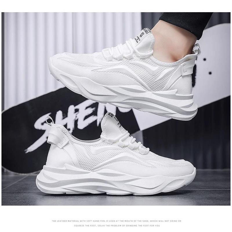 Autumn Men Pure Black Dad Sneakers Knit Mesh Breathable Height Increasing Casual Shoes