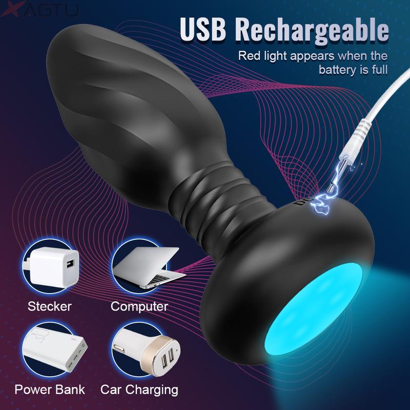Uygulama Kontrollü LED Dönen Titreşimli Popo Fişi Kadınlar İçin Wiggle Anal Vibratör Gey Erkekler Anal Fiş Etkileşimli Seks Oyuncağı Çiftler İçin