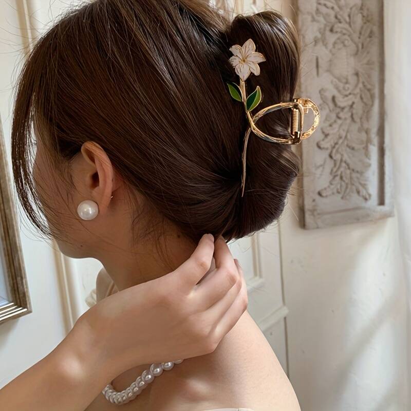 Flower Metal Hair Claw For Women Gold Silver Cross Crab Hair Clip Korean Elegant Hairpin Girl Hair Accessories