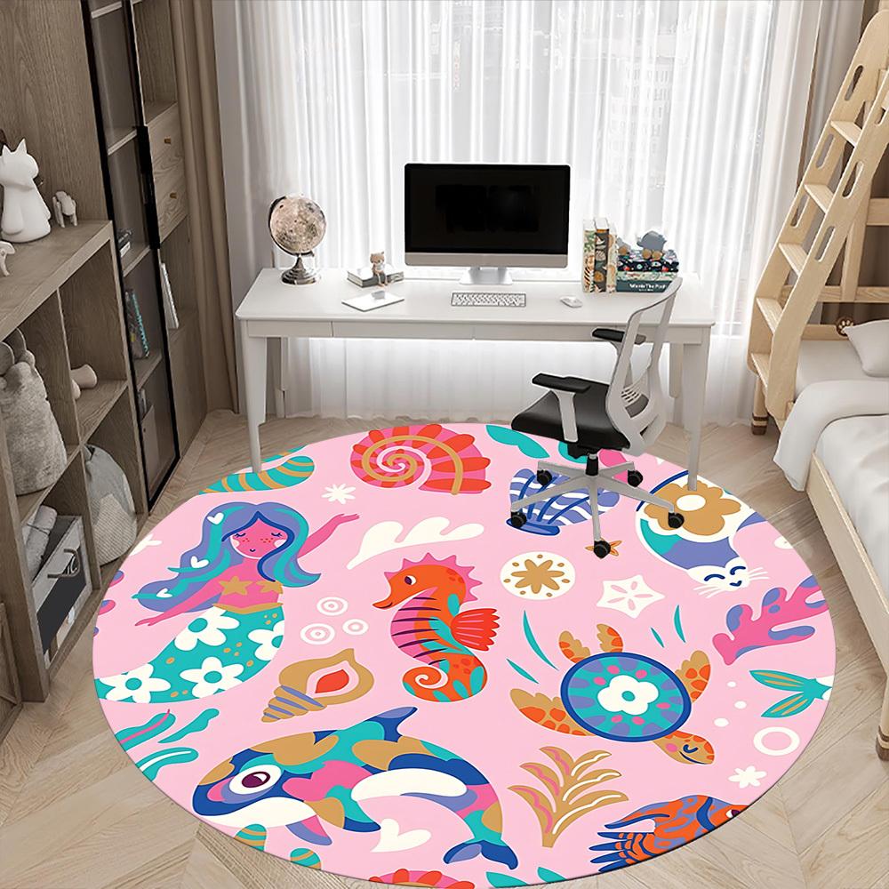 1pc Oceanic Marine Office Round Rug, Non-slip, Soft and Durable Office Rug for Interior Decoration, Perfect for Office, Beautiful Decoration yy2603230