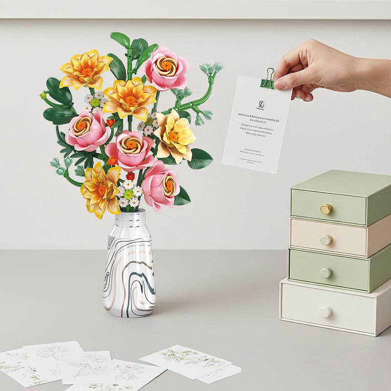 Rose Autumn ChrysanthemumBouquet Building block everlasting flower living decoration toy MOC Valentine's Day and Christmas gift