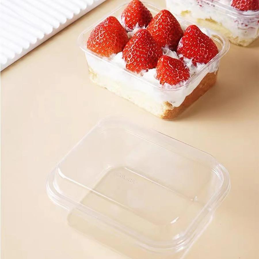 Rectangle Plastic Cake Box with Lid 50Packs Transparent Cake Cups Tiramisu Dessert Cake Packaging Box with Lid Wedding Party