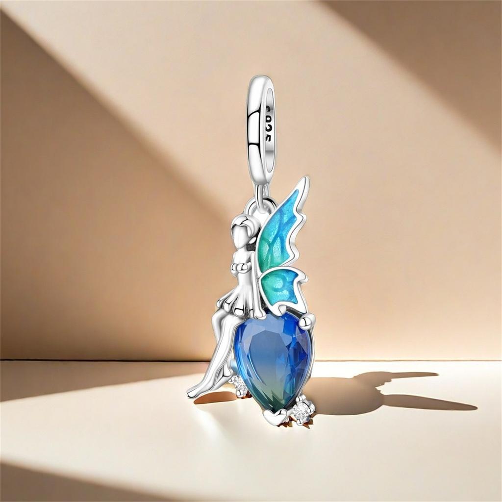 Kupfer Metall Blaue Blume Fee Anhänger Perlenkomponente Armband Hohe Qualität Feinschmuck Charm-Perlenkomponenten Kompatibel Mit Armreif Entworfen Für