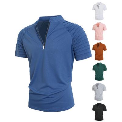 Men'S Summer Sports, Fitness, Leisure, Vertical Elastic Zipper Collar Short Sleeved T-Shirt For Men