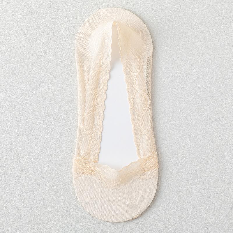 5 Pairs of Women's Summer Thin Wicking Cotton Bottom Invisible Shallow Mouth Non Slip Lace Boat Socks