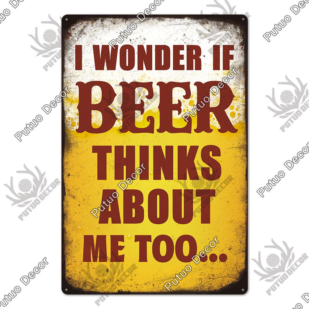 Putuo Decor Funny Beer Metal Sign Vintage Plaque Tin Sign Alcohol Drinker Sign for Bar Pub Club Man Cave Kitchen Wall Decoration