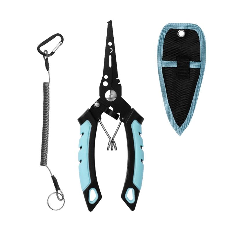 Plier Fishing Plier Fishing Tackle with Sheath and Coiled Lanyard Fishing Multitool Hook Remover Braided Line Cutter