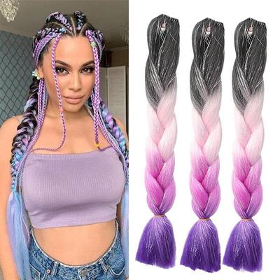 Multicolor Crochet Female Wig Gold Wire Four Color Wig Braid Heat-resistant Synthetic Fiber Wig Suitable for Party Use