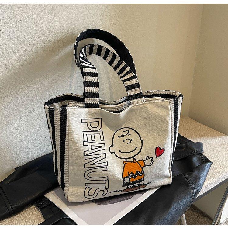 

Canvas Bag Splicing Large Capacity Tote Bag Tote Bag Contrasting Color Portable European and American Retro белый