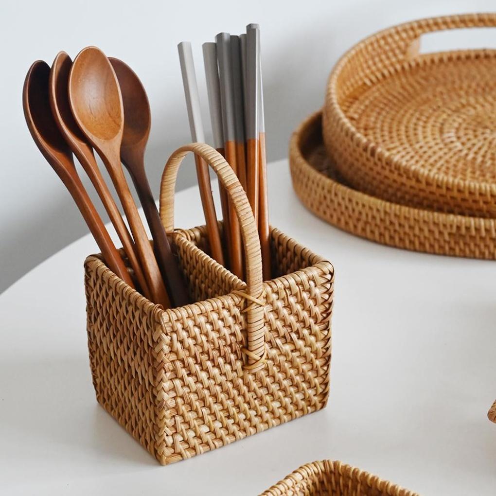 

Держатель многоцелевой с ручкой из натурального ротанга, подставка для ложек