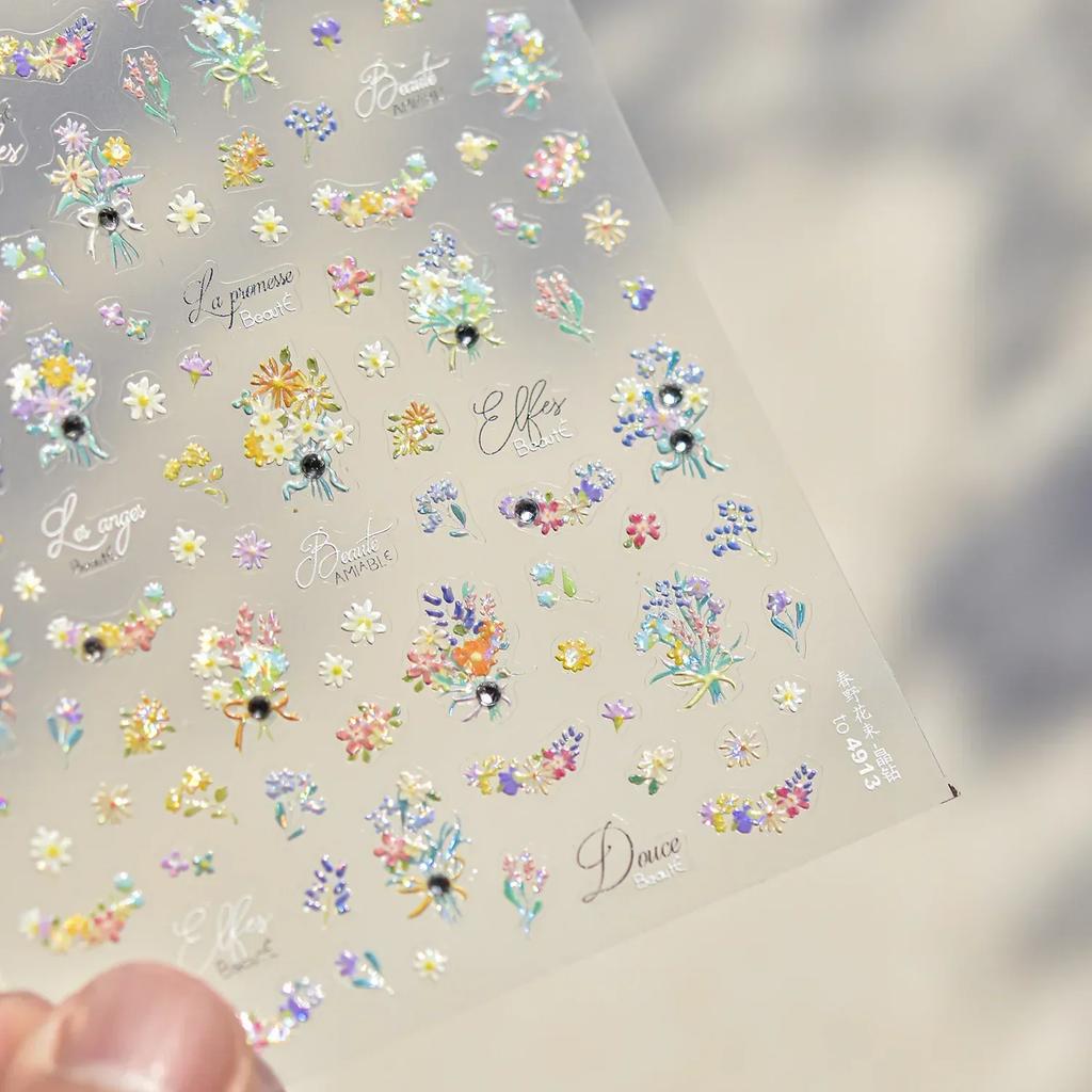 White Flower Petal Cherry Blossom Peach Blossom Falling Petal Floral Gradient 5D Self Adhesive Nail Art Sticker Manicure Decals