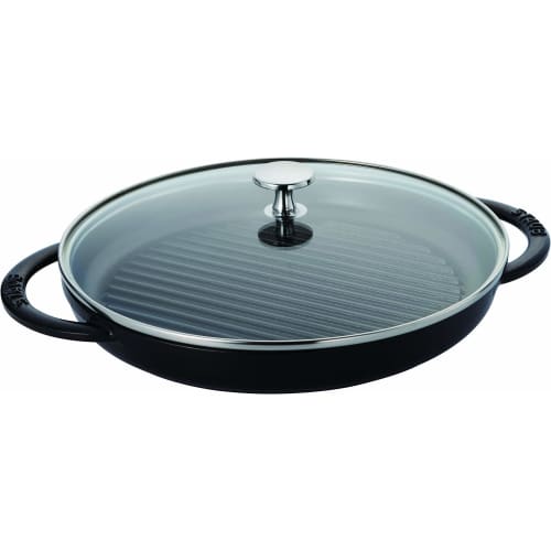 

Staub Pure Grill Steam & Grill, Black, 26cm, Grill Pan with Glass Lid, Double-Handled Cast Iron Enamel, Induction Compatible [Official Japanese Produc