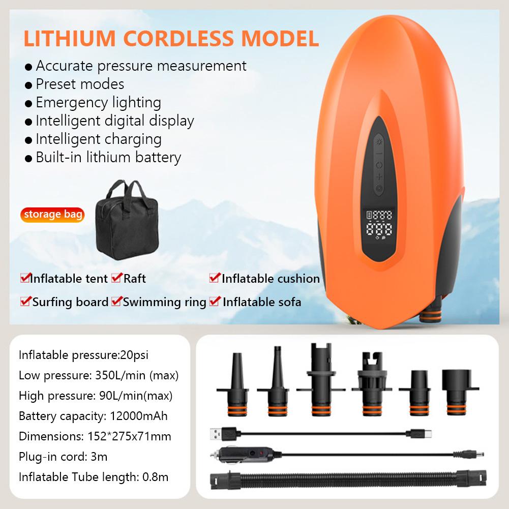 Wireless Air Pump Quick Charging Intelligent Air Compressor with Flashlight Electric Air Pump for Rubber Boats Inflatable Boats