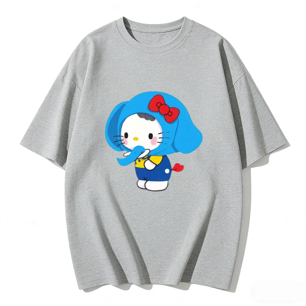 2026 Summer Hello Kitty Cartoon Printed Short Sleeve Pure Cotton Tshirts Womens Family Matching Outfits Classic Versatile Top