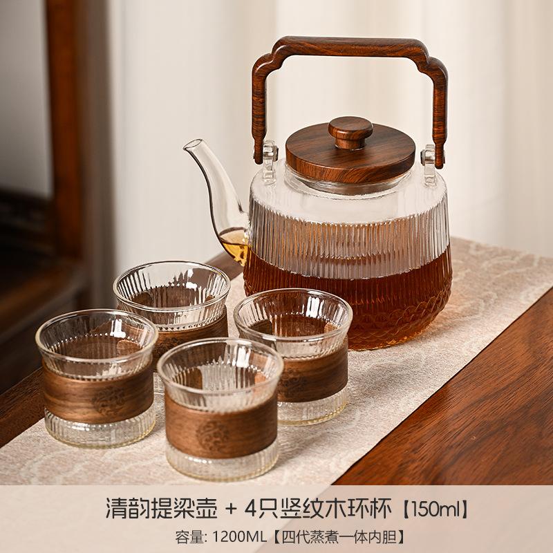 1200ML Large Capacity Glass Kettle Tea Pot Electric Ceramic Stove Steaming and Boiling Integrated Handle Kettle for Tea Brewing