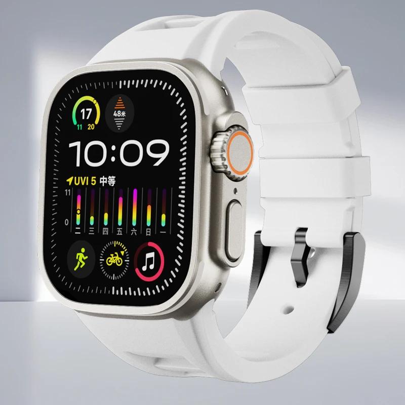 Classic Soft Silicone Strap for Apple Watch Ultra 2 49mm 45mm 44mm 42mm Sports Silicone Bracelet for IWatch Series 9 8 7 6 5 4 SE Correa