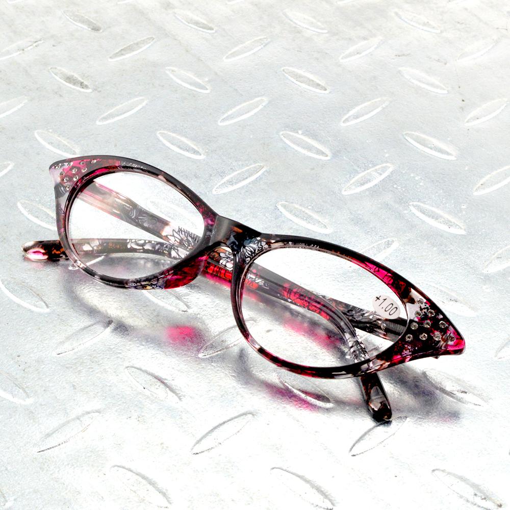Handcrafted Cat Eye Diamond Decoration Spring Temple Small Women Reading Glasses +0.75 +1 +1.25 +1.5 +1.75 To +4