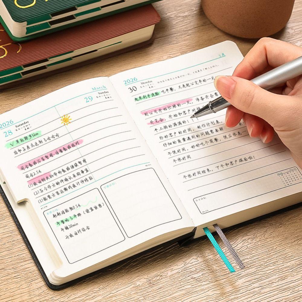 Pu Leather 2026 Schedule Planner Notepad 12 Months To-do List Notebook  School