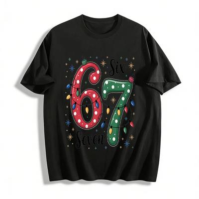 Christmas Themed Number 67 Print Casual Adult Top Pure Cotton T-shirt