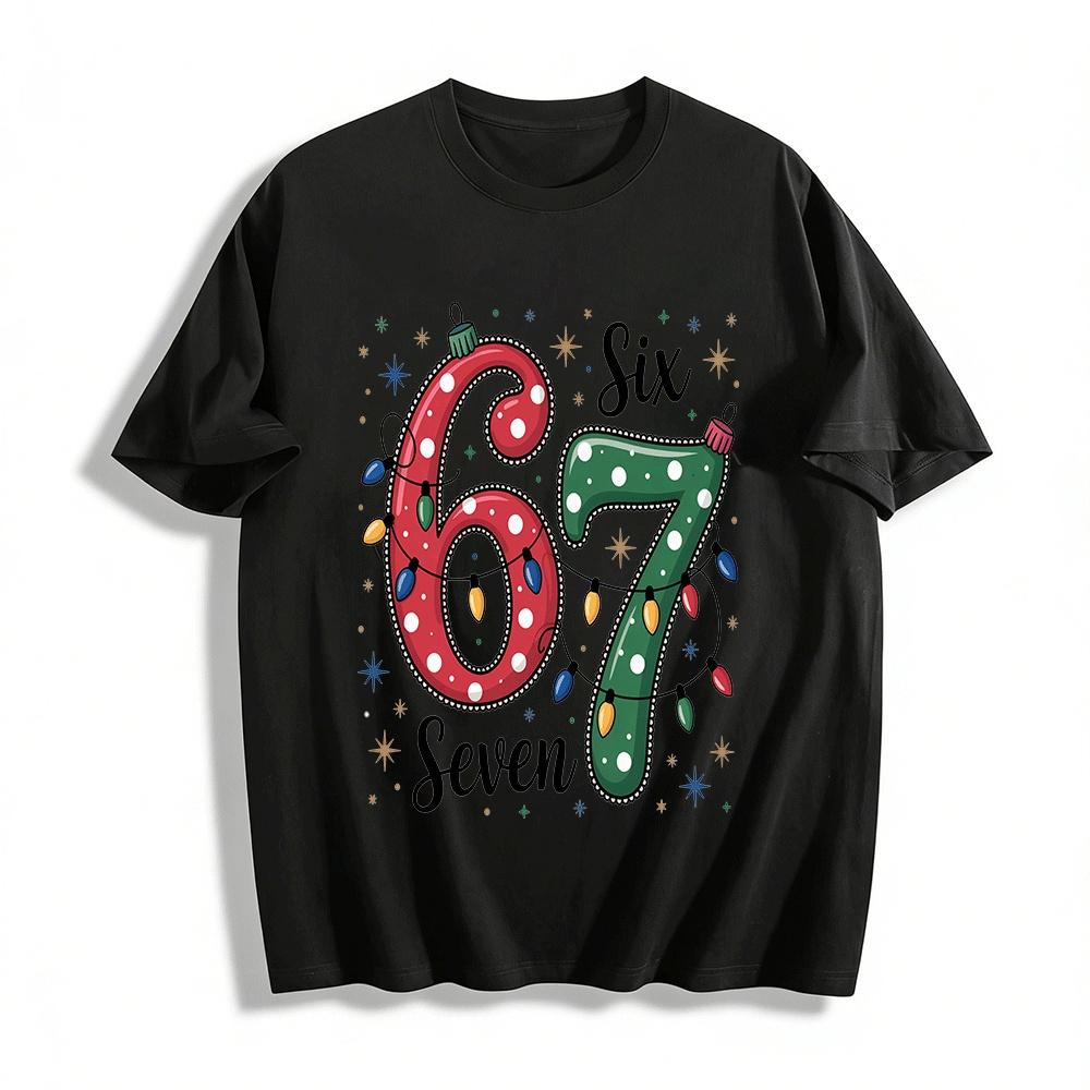 Christmas Themed Number 67 Print Casual Adult Top Pure cotton T-shirt XXS
