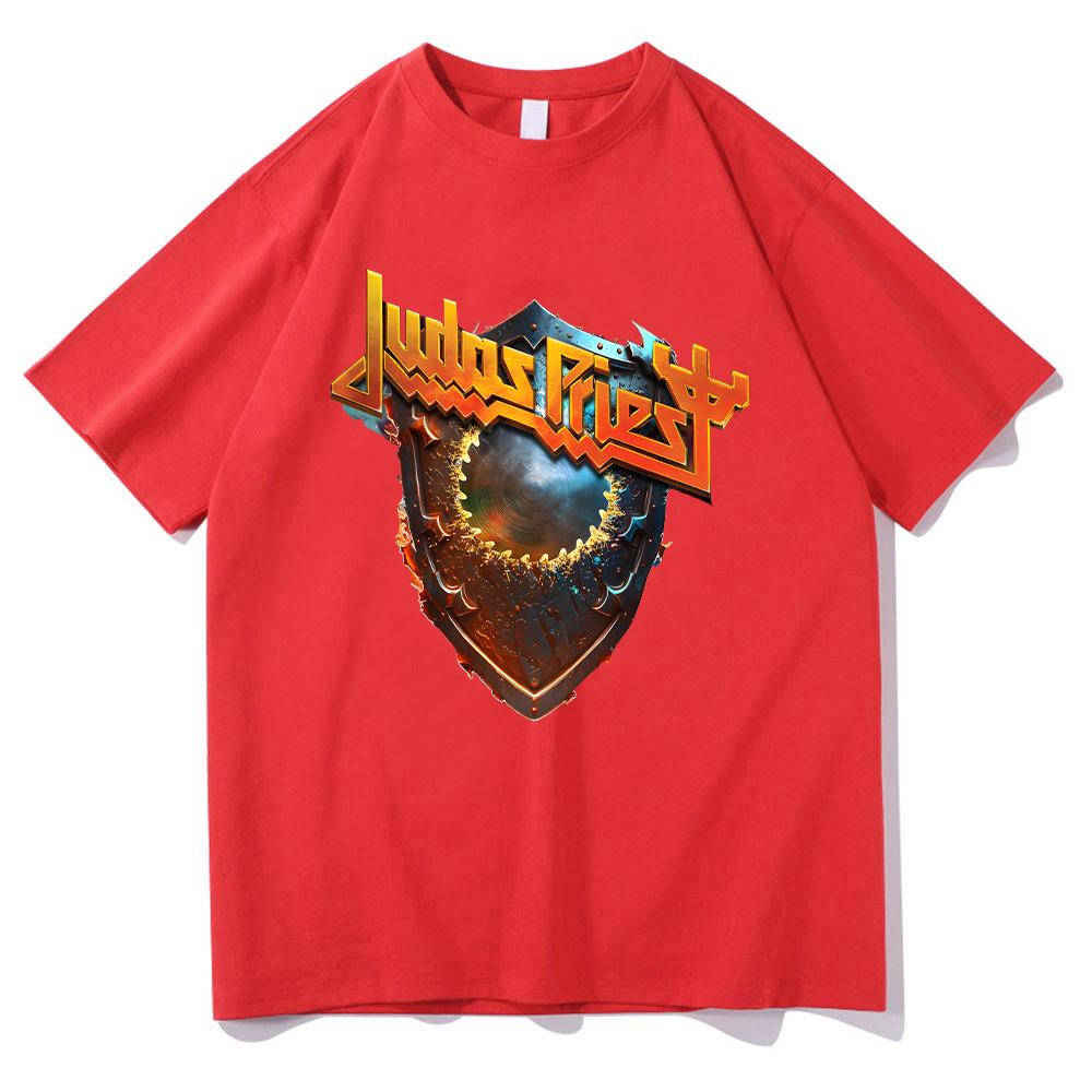 

Judas Priest Shield of Pain Tour 2025 Футболки Judas Priest Band Metal Rock Одежда Мужская Женская Хлопковая Футболка Унисекс с Круглым Вырезом Y2K XXL красный