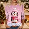 Women's Casual 3/4 Sleeve Neck Christmas Print Top with Festive Holiday Design