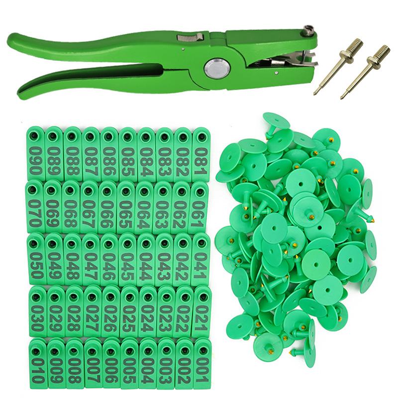 Animal Goat Pig Ear Tag Pliers Ear Cards with Number 001-100 Ear Tags Clamp for Installing Cattle Sheep Pigs Ear Tags
