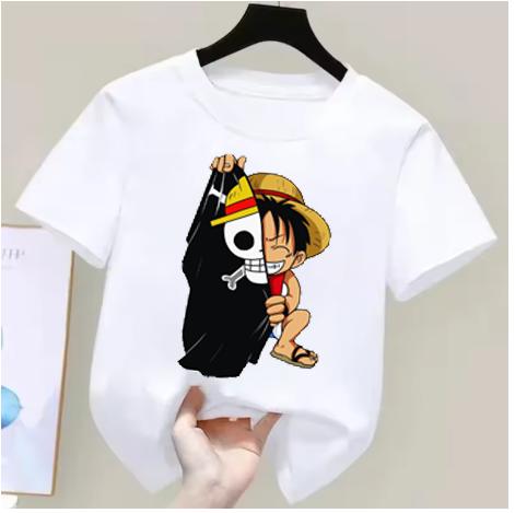 One Piece Monkey D Luffy Kids Cotton TShirt Adult Boys Girls Family Matching Casual Tee Cute Anime Print Summer Tops for Fans