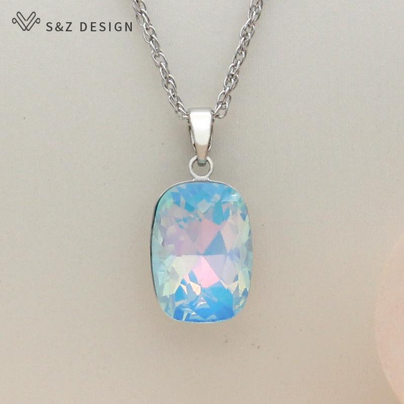 Moda retângulo colorido pingente de cristal colar para mulheres casamento elegante rosa ouro cor jóias presente